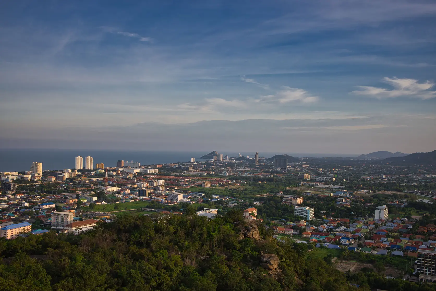 Hua Hin town and the Gulf coast from a hilltop