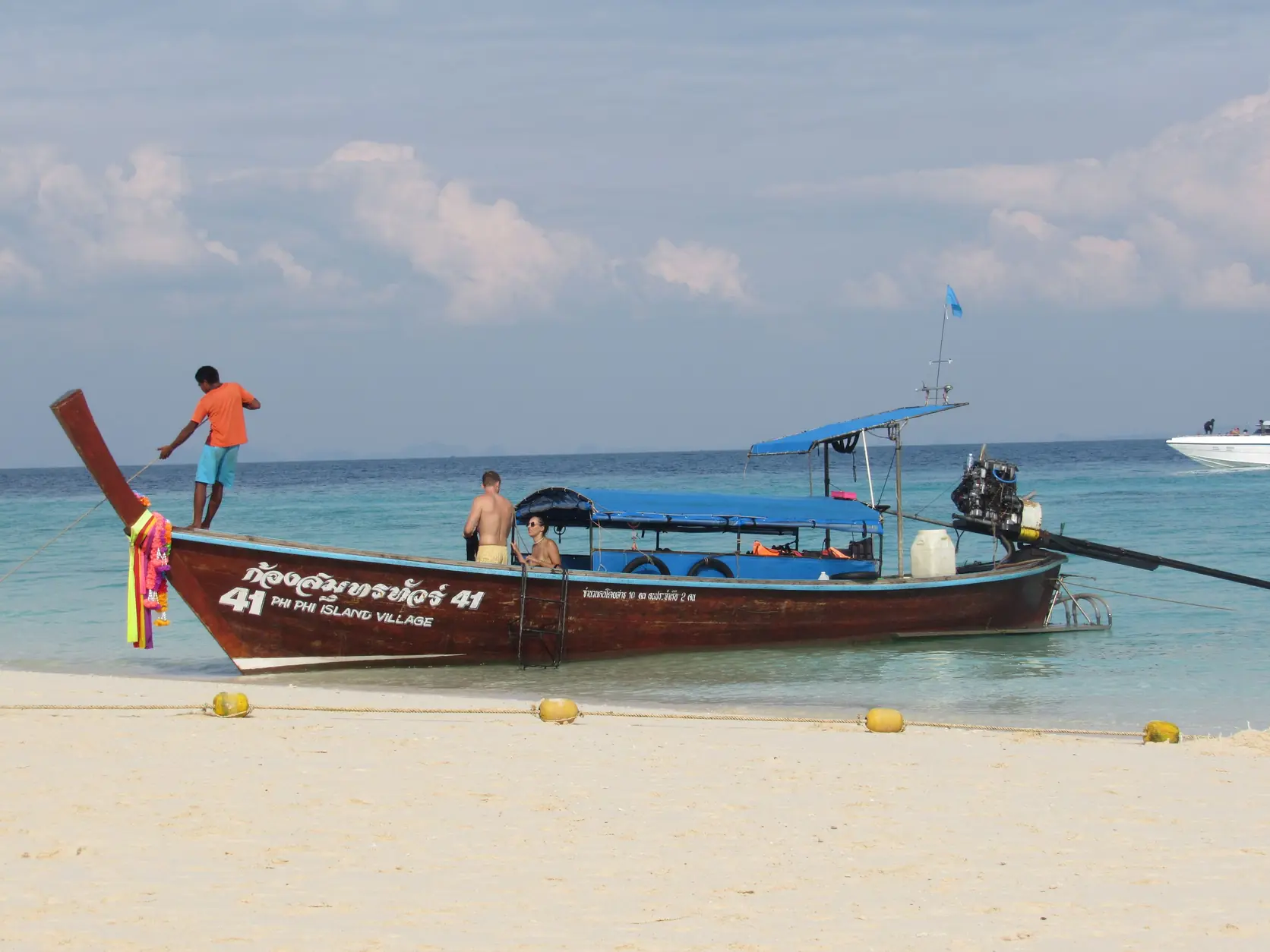 A longtail boat on a Phi Phi Island beach